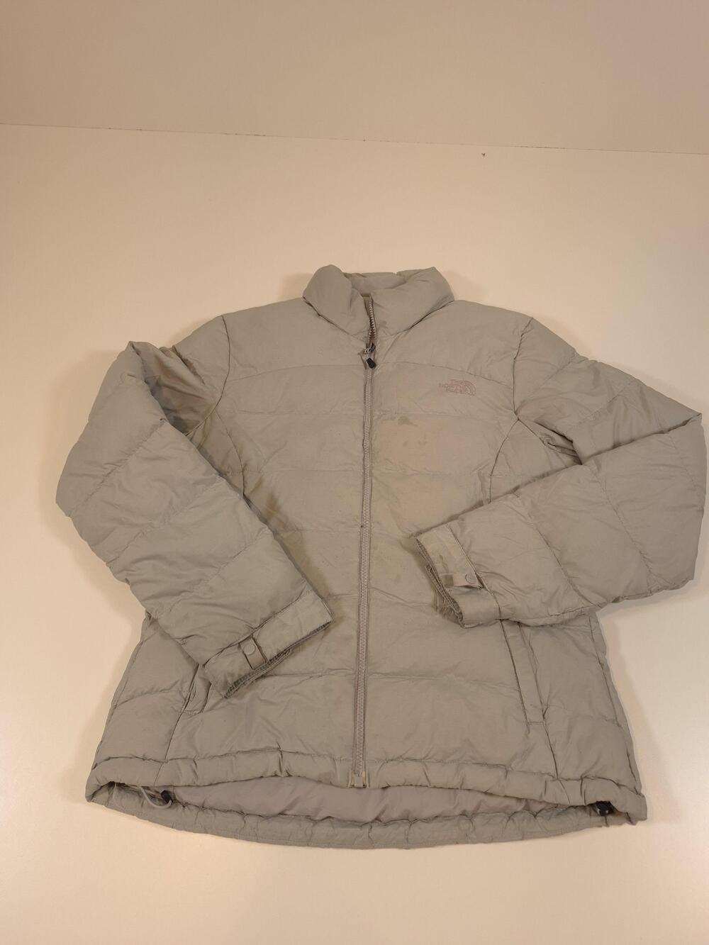 The North Face Jacket Womens Medium Gray Down Puffer Quilted Zip FLAW STAIN